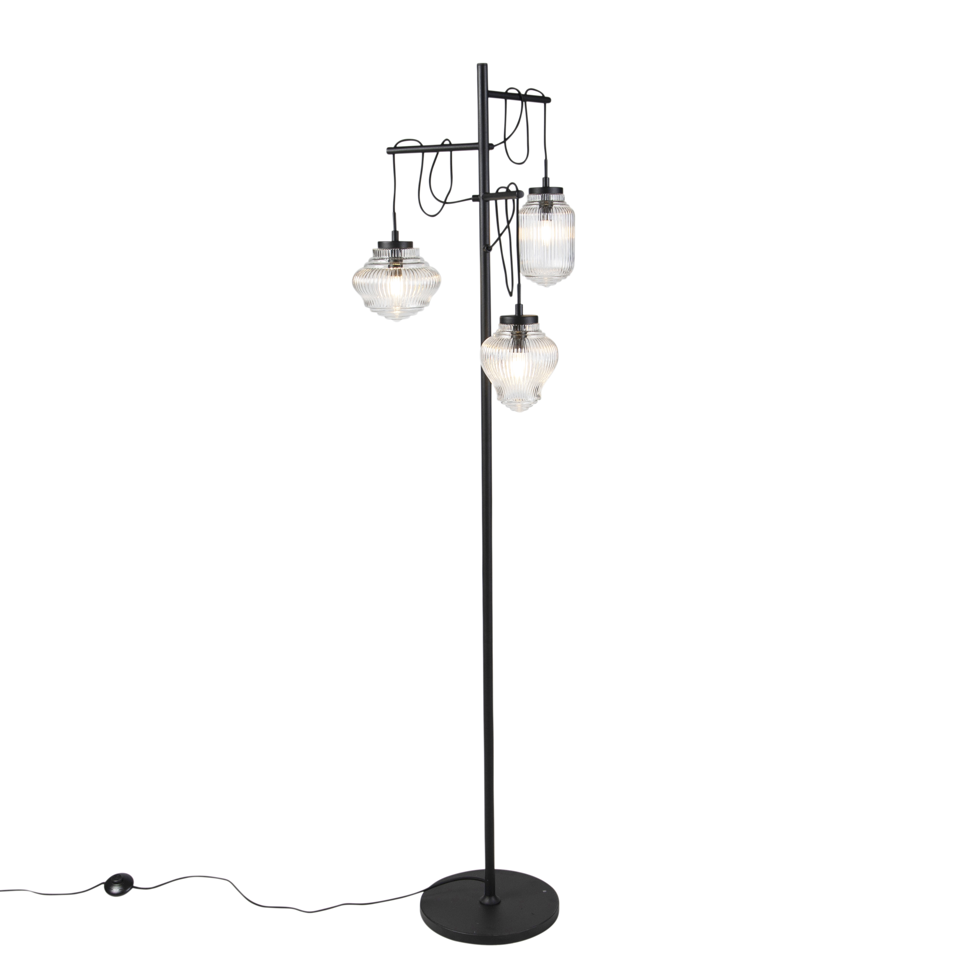 Art Deco stojací lampa černá s čirým sklem 3-světlo - Bolsena
