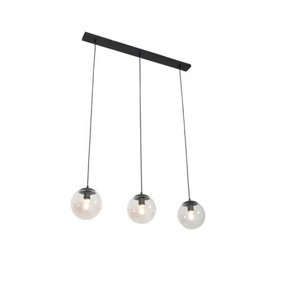 Art Deco závěsná lampa černá s čirým sklem 3-světlo - Pallon Mezzi