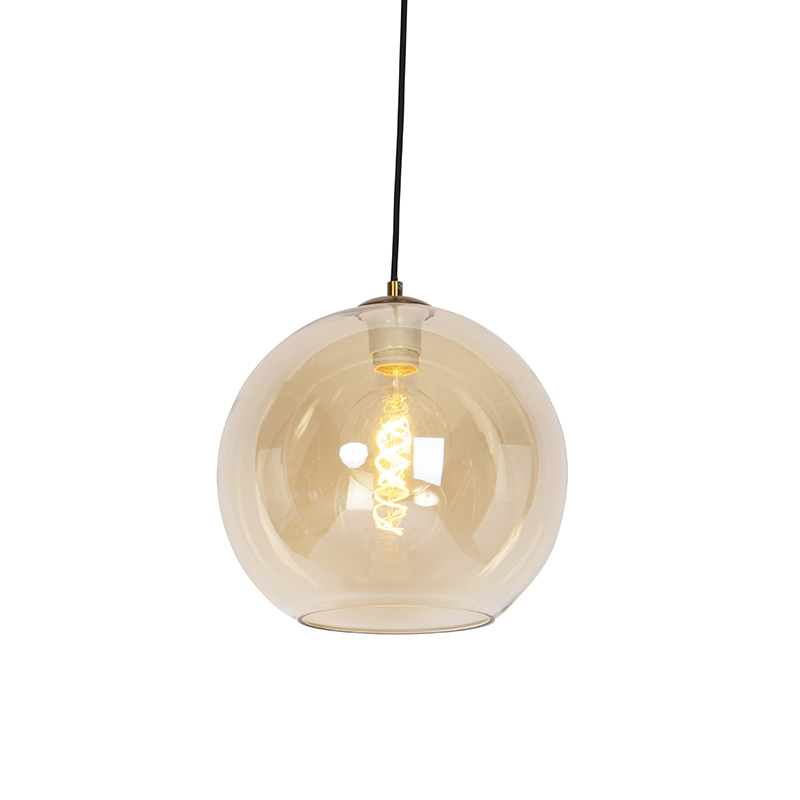 Art deco závěsná lampa mosaz s jantarovým sklem 30 cm - Pallot