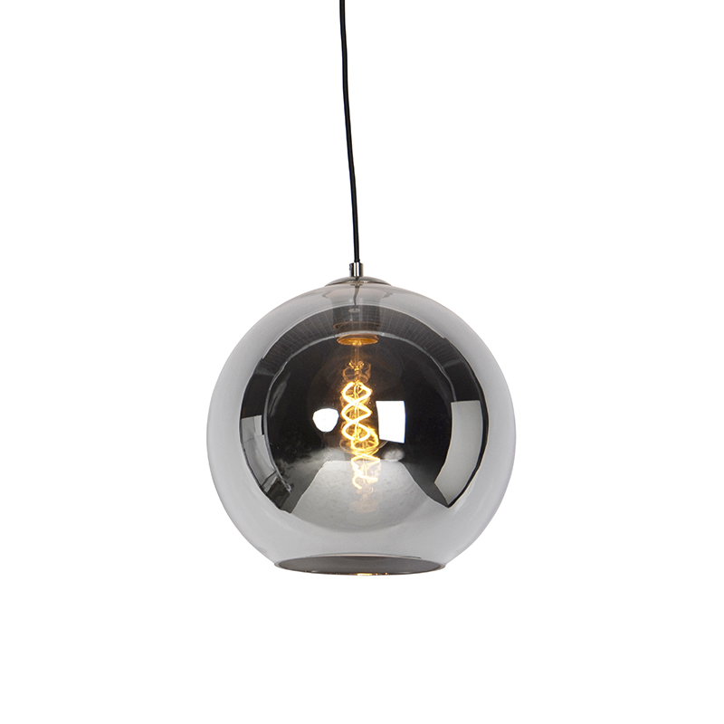 Art deco závěsná lampa ocel s kouřovým sklem 30 cm - Pallot