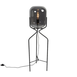 Designová stojací lampa černá s kouřovým sklem - Bliss