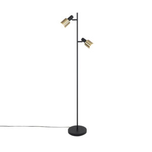 Designová stojací lampa černá se zlatými 2 světly - Lynn