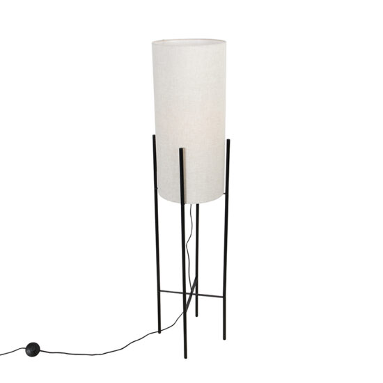 Designová stojací lampa černé lněné odstín šedé - Rich