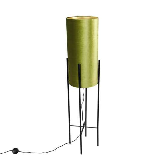 Designová stojací lampa černý sametový odstín zelený se zlatem - Rich