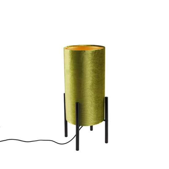 Designová stolní lampa černý sametový odstín zelená se zlatem - Rich