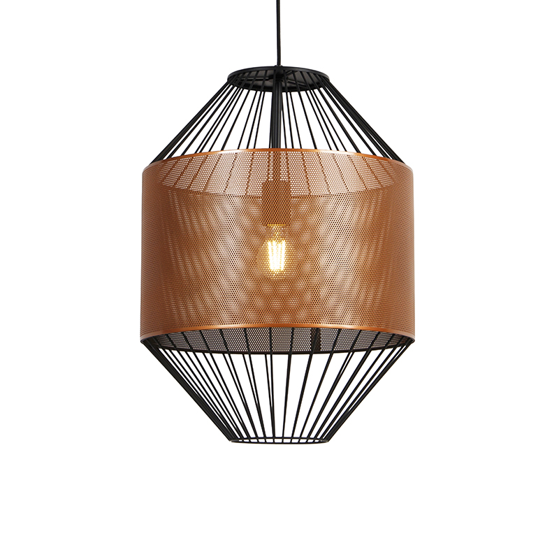 Designová závěsná lampa měděná s černou 40 cm - Mariska