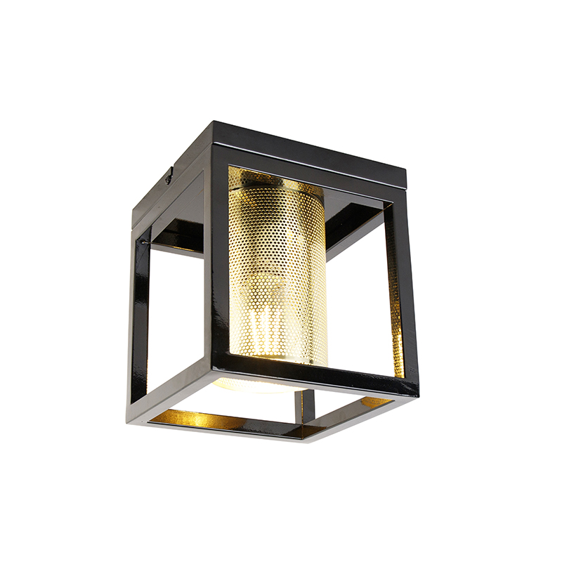 Industriële plafondlamp zwart met goud - Cage Tess
