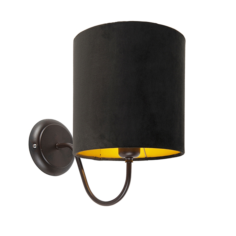 Klasická nástěnná lampa hnědá s černým velurovým odstínem - Matt
