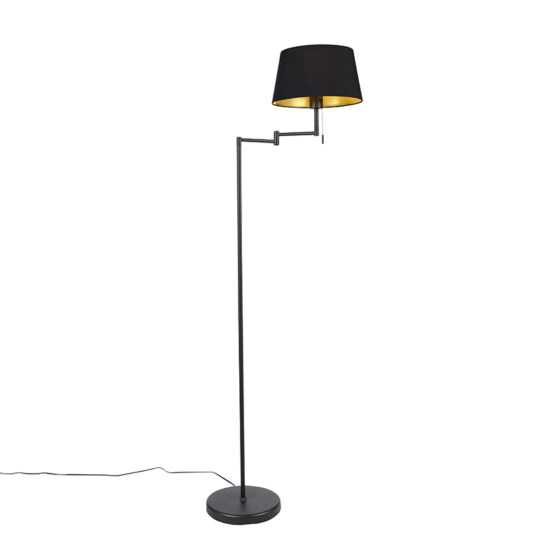 Klasická stojací lampa černá nastavitelná s černou se zlatým odstínem - Ladas