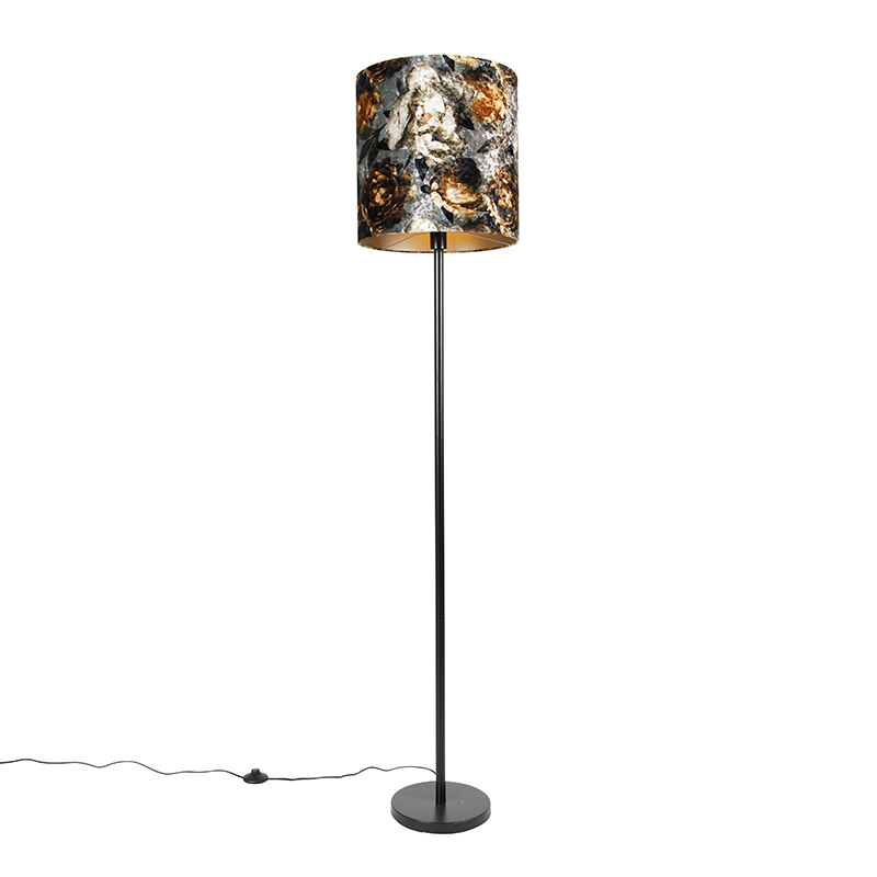 Klasická stojací lampa černé látkové stínítko květiny 40 cm - Simplo