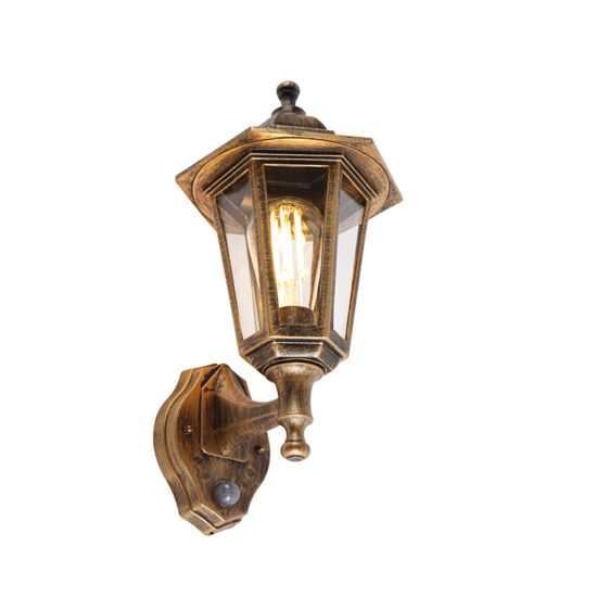 Klasická venkovní nástěnná lampa starožitné zlato s pohybovým senzorem - New Haven