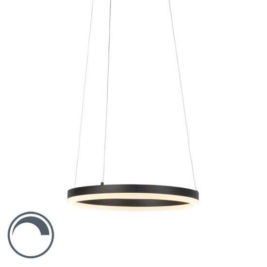 Moderní kruhová závěsná lampa černá 40 cm včetně LED a stmívače - Anello