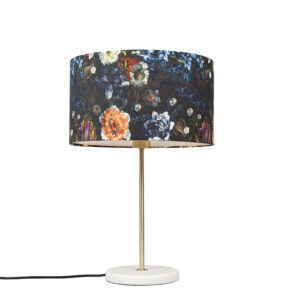 Moderní mosazná stolní lampa s flórou odstín 35 cm - Kaso