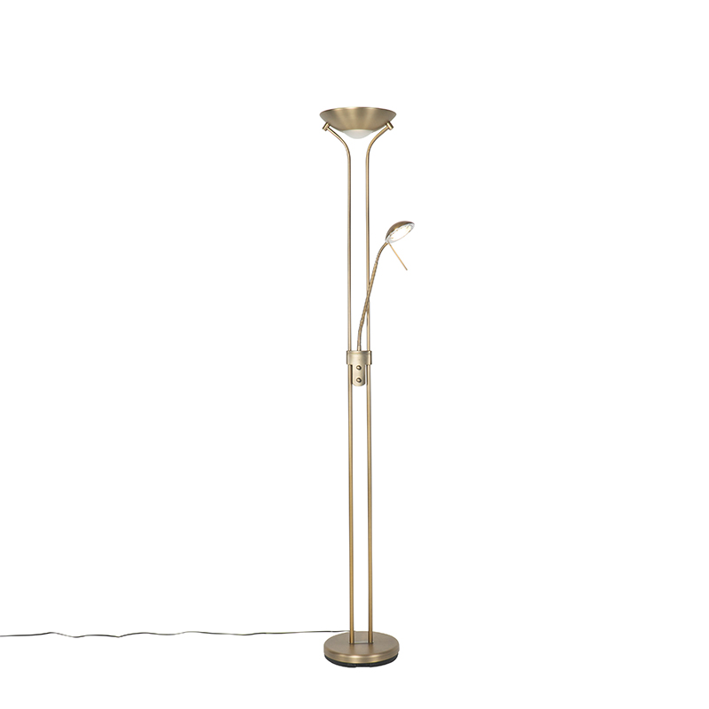 Moderní stojací lampa bronzová s lampou na čtení vč. LED stmívatelná - Diva
