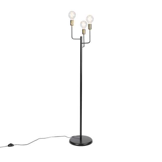 Moderní stojací lampa černá se zlatým svítidlem 3-light - Facile