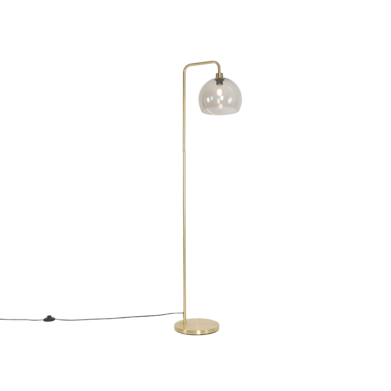 Moderní stojací lampa mosazná s kouřovým sklem - Malý