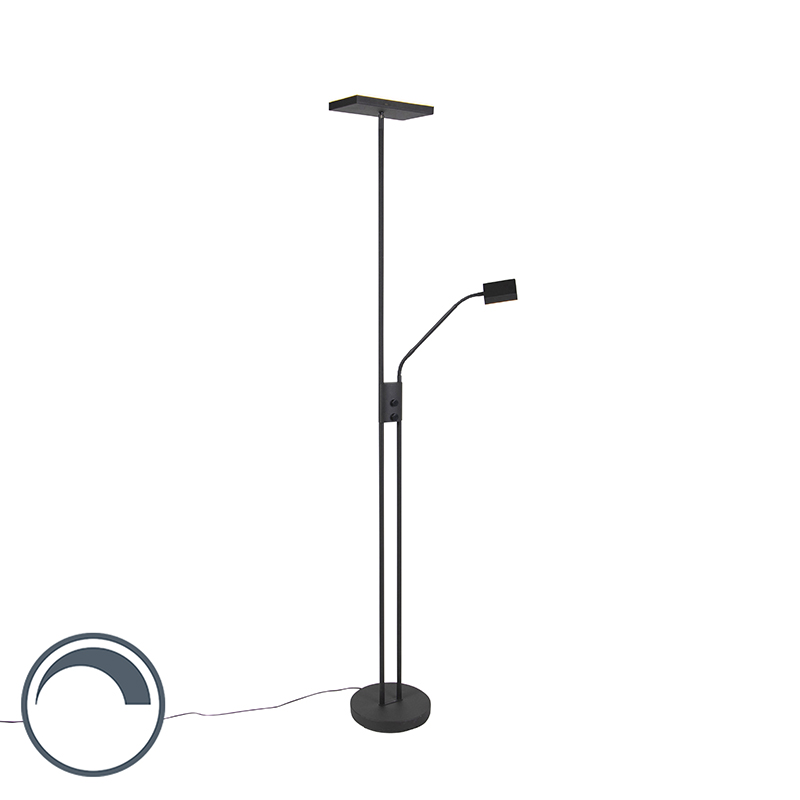 Moderní stojací lampa s lampou na čtení hranatá černá - Jazzy