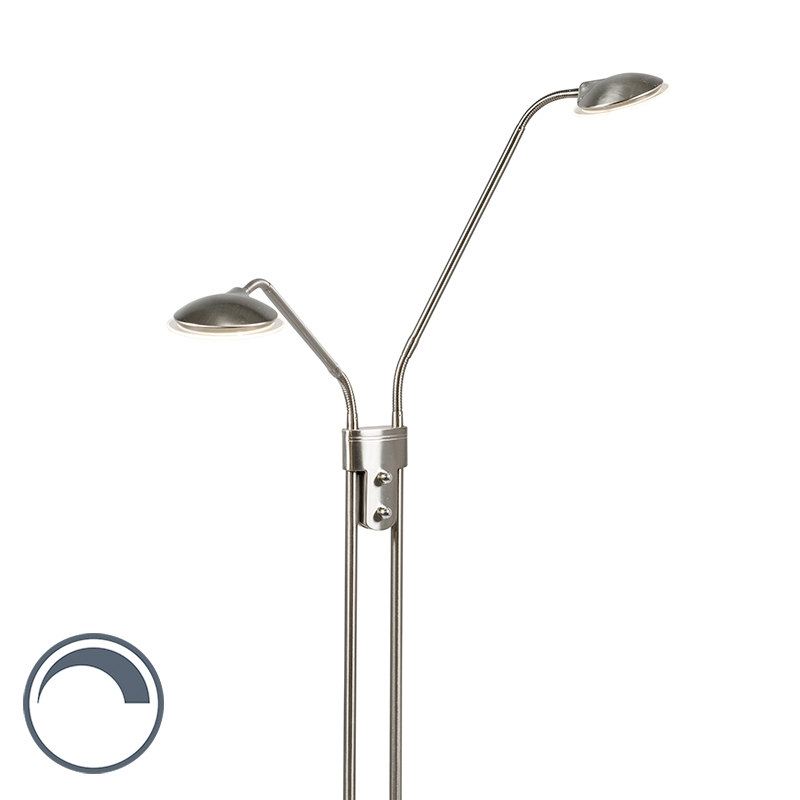 Moderní stojací lampa z oceli s lampou na čtení vč. LED - Eva