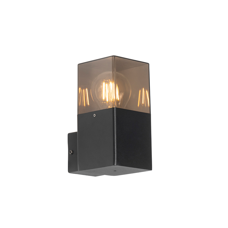 Moderní venkovní nástěnná lampa černá IP44 s kouřovým sklem - Dánsko