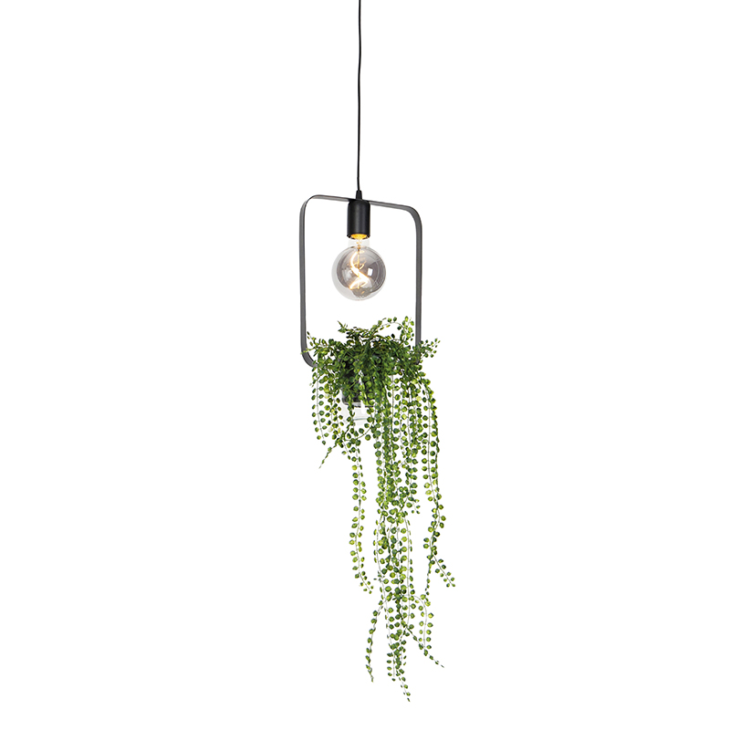 Moderní závěsná lampa černá 24 cm - Roslina