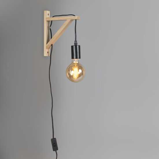 Nástěnná lampa dřevo s černou - Kata