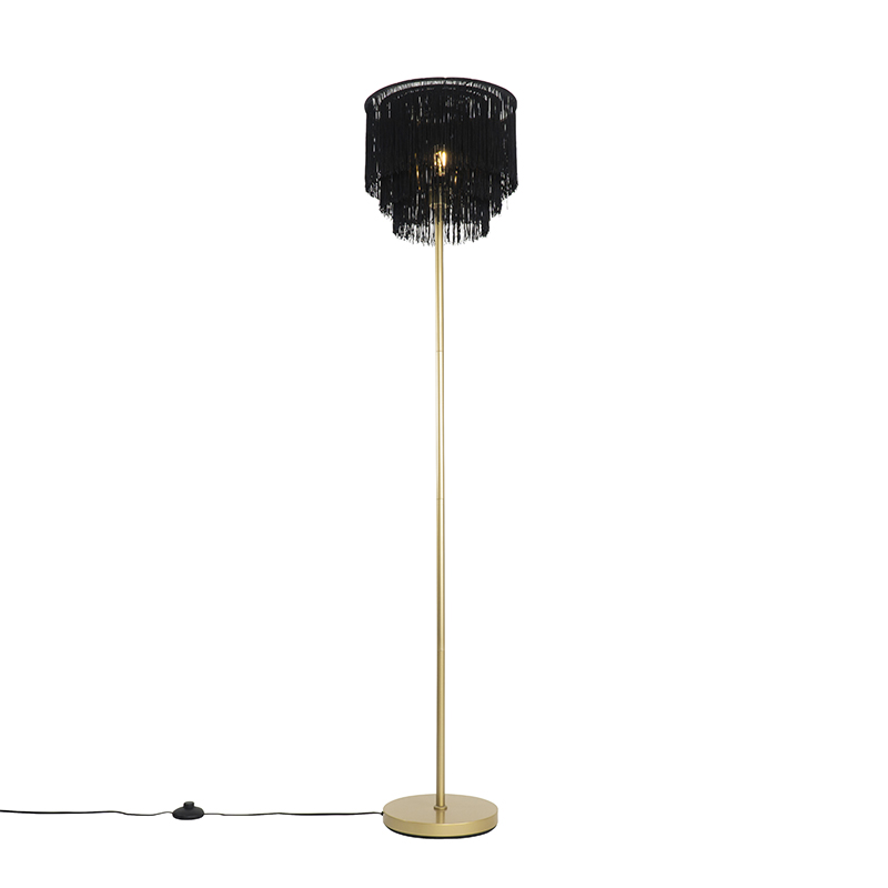 Orientální stojací lampa zlato černé odstín s třásněmi - Franxa