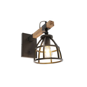 Průmyslová nástěnná lampa černá s nastavitelným dřevem - Arthur