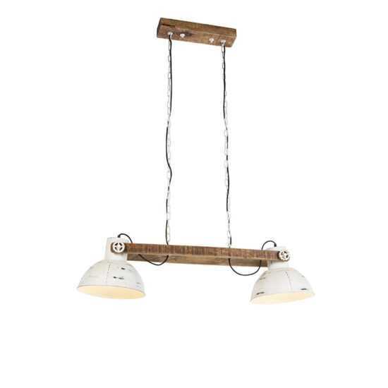 Průmyslová závěsná lampa bílá s mangovým dřevem 2-světlo - Mango