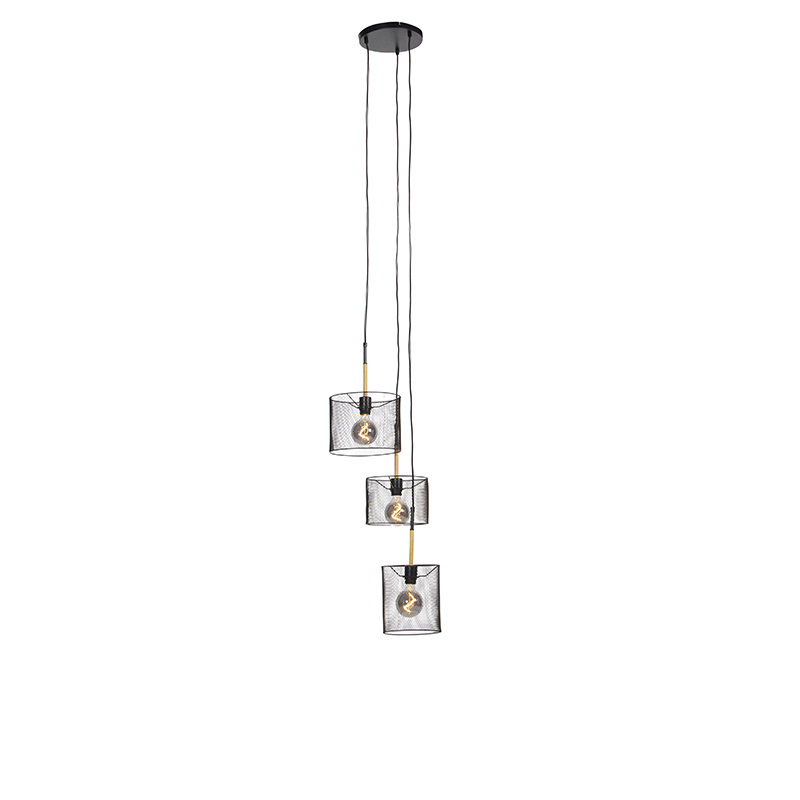 Průmyslová závěsná lampa černá 3-světlo - Drum Mesh