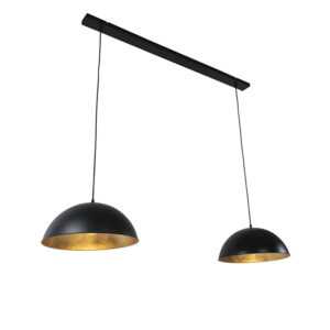 Průmyslová závěsná lampa černá se zlatými 2-světly - Magnax