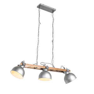 Průmyslová závěsná lampa ocel se dřevem 3 -light - Mango