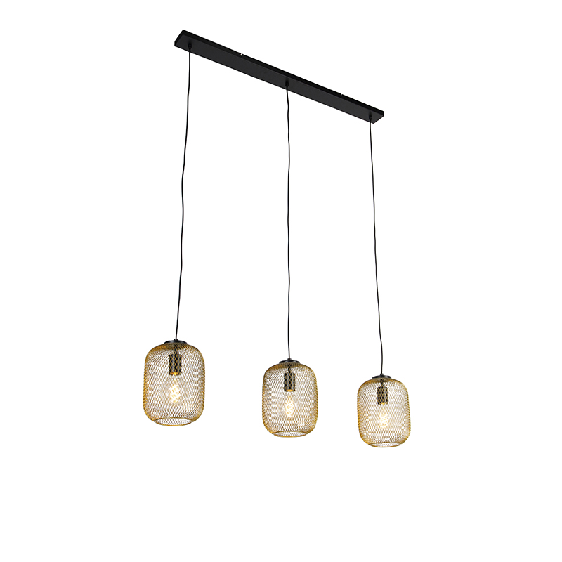 Průmyslová závěsná lampa zlatá 110 cm 3-světlo - Bliss Mesh