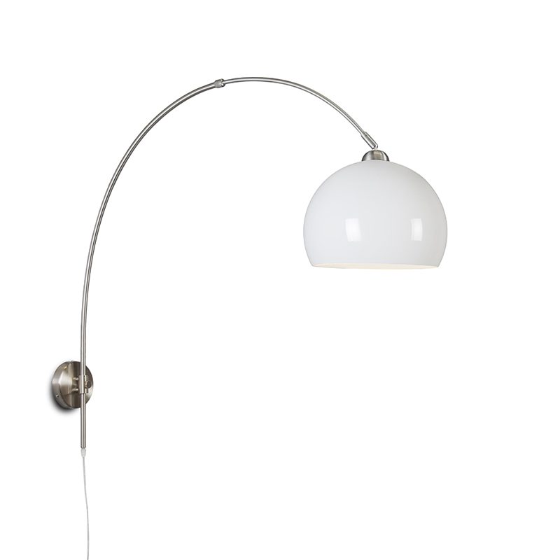 Retro nástěnná oblouková lampa z oceli s nastavitelným bílým stínidlem