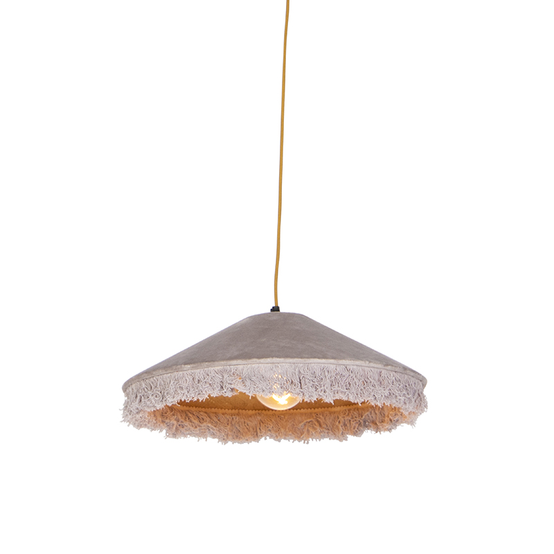 Retro závěsná lampa béžový samet s třásněmi - Frills