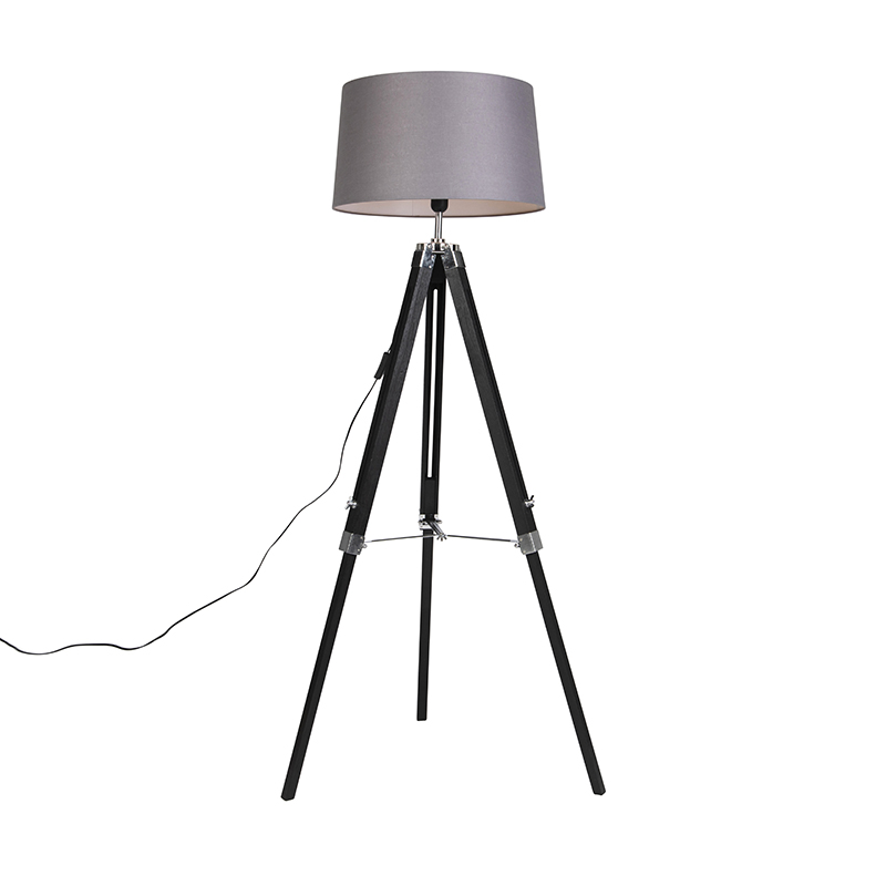 Stojací lampa Stativ černý s odstínem 45cm lněný tmavě šedý