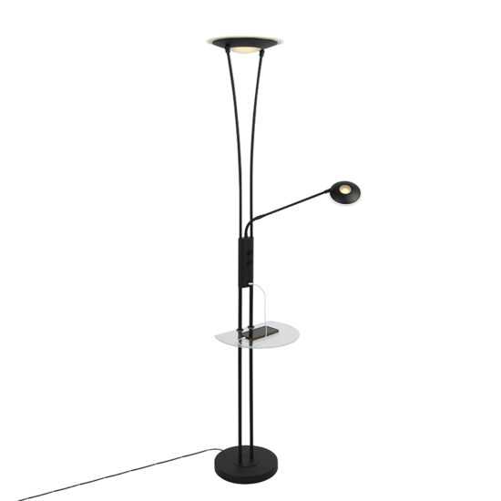 Stojací lampa černá s čtecím ramenem včetně LED a USB portu - Sevilla
