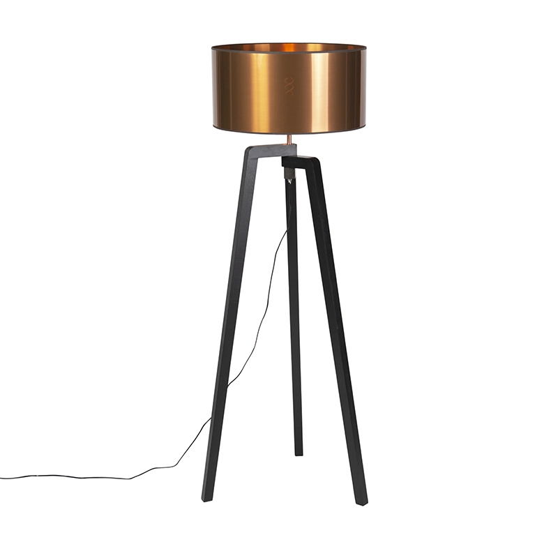 Stojací lampa černá s měděným stínidlem 50 cm - Puros