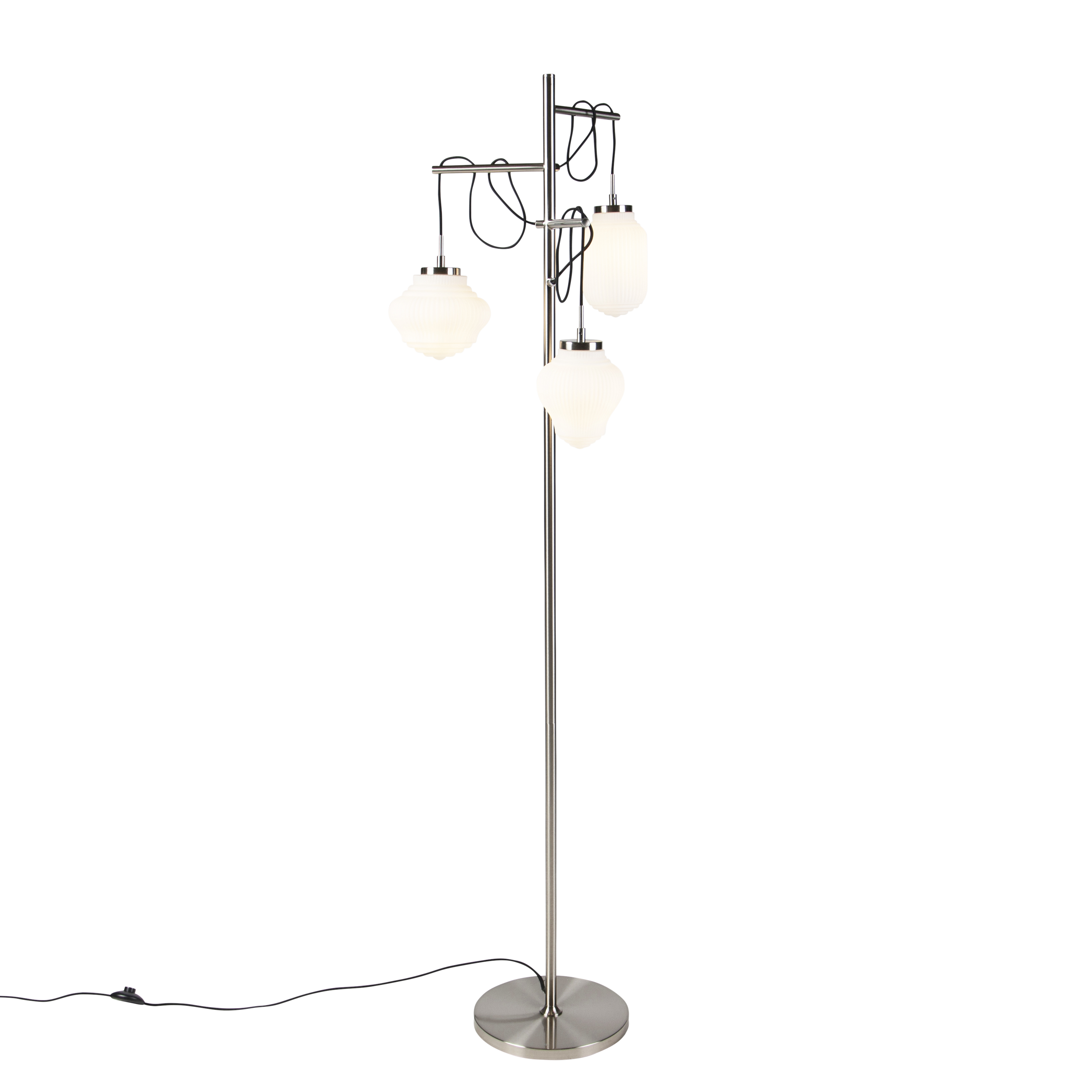 Stojací lampa ve stylu Art Deco ocel s opálovým sklem 3-světlo - Bolsena
