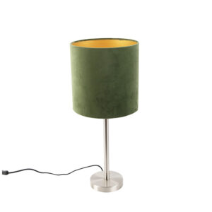 Stolní lampa ocel se zeleným odstínem 25 cm - Simplo