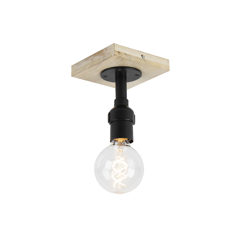 Stropní lampa černá se dřevem bez stínítka 1-světlo - Vany