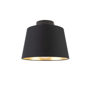 Stropní lampa s bavlněným stínidlem černá se zlatem 25 cm - černá Combi