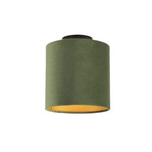 Stropní lampa s velurovým odstínem zelená se zlatem 20 cm - černá Combi