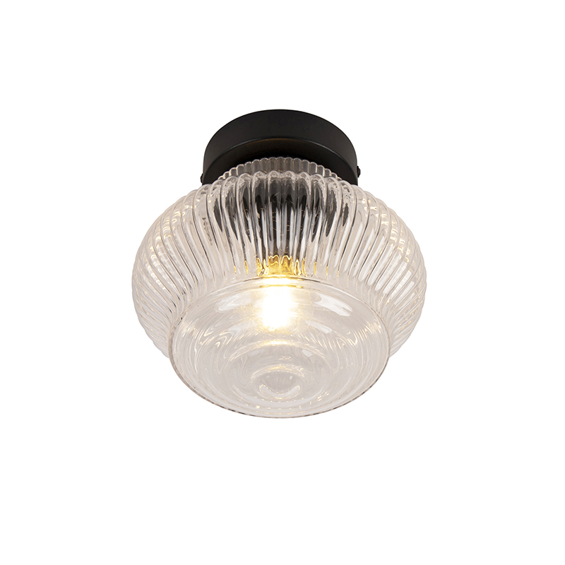 Stropní lampa ve stylu art deco černá s čirým sklem - Bolsena