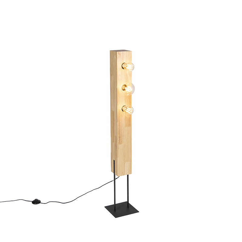 Venkovská stojací lampa černá se dřevem 3-světlo - Sema