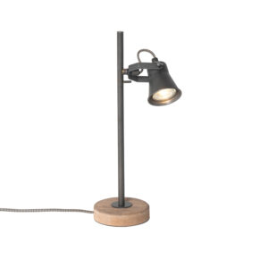Venkovská stolní lampa černá se dřevem - Jelle