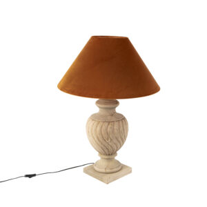 Venkovsk&aacute; stoln&iacute; lampa s velurov&yacute;m odst&iacute;nem d&yacute;ňov&eacute; kořen&iacute; 55 cm - Tansy