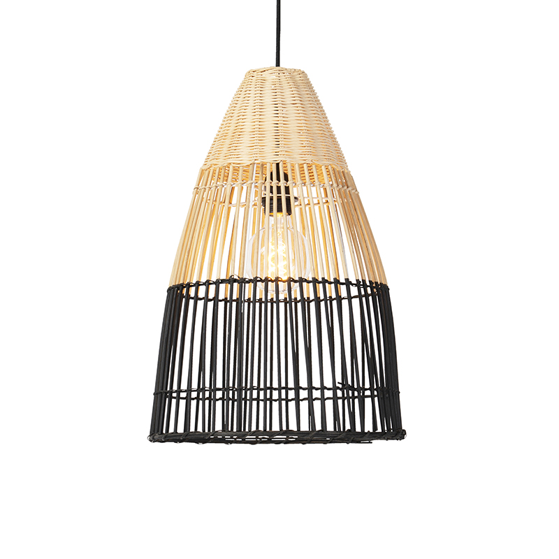 Venkovská závěsná lampa bambus s černou - Bambus
