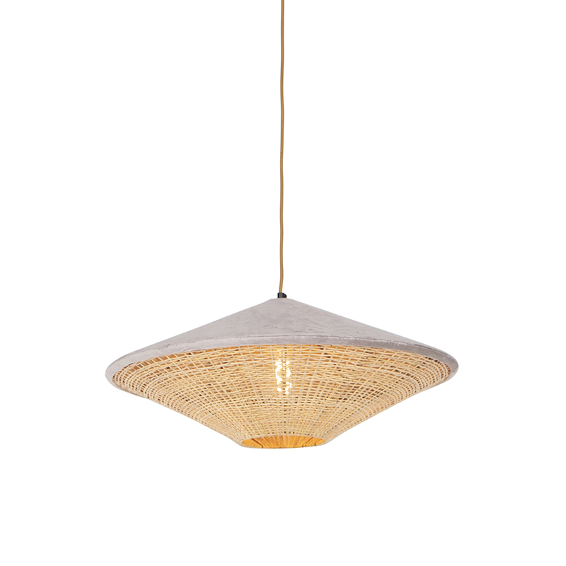 Venkovská závěsná lampa béžový samet s rákosem 60 cm - kudrlinky Frills