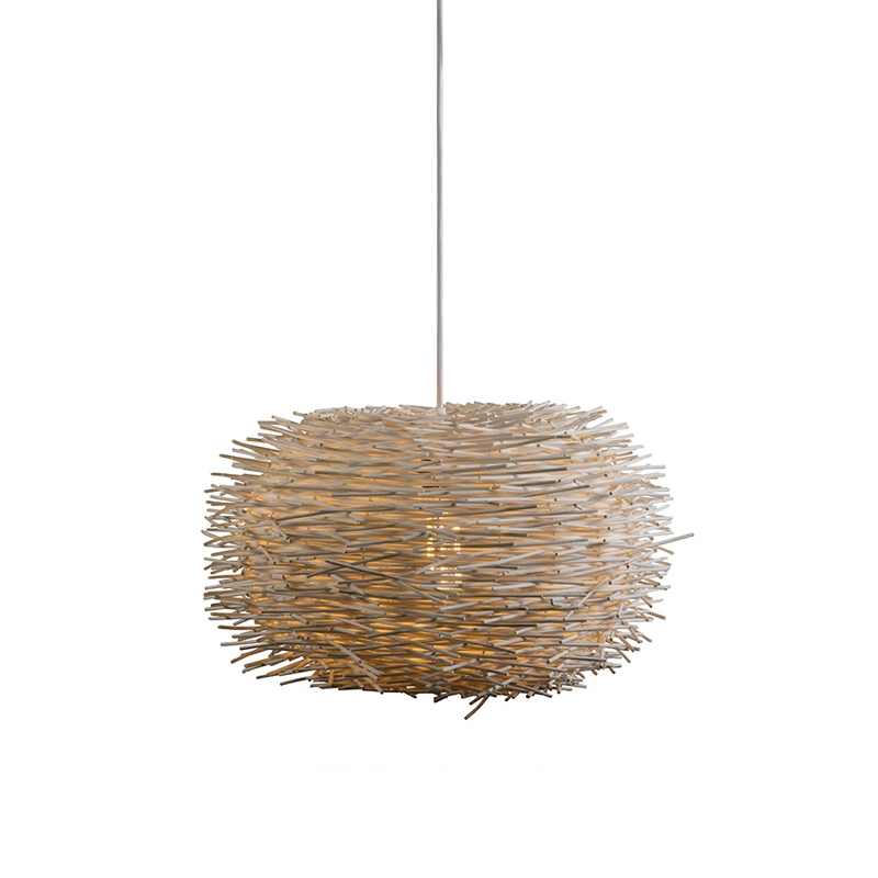 Venkovská závěsná lampa bílý ratan - poklop 45