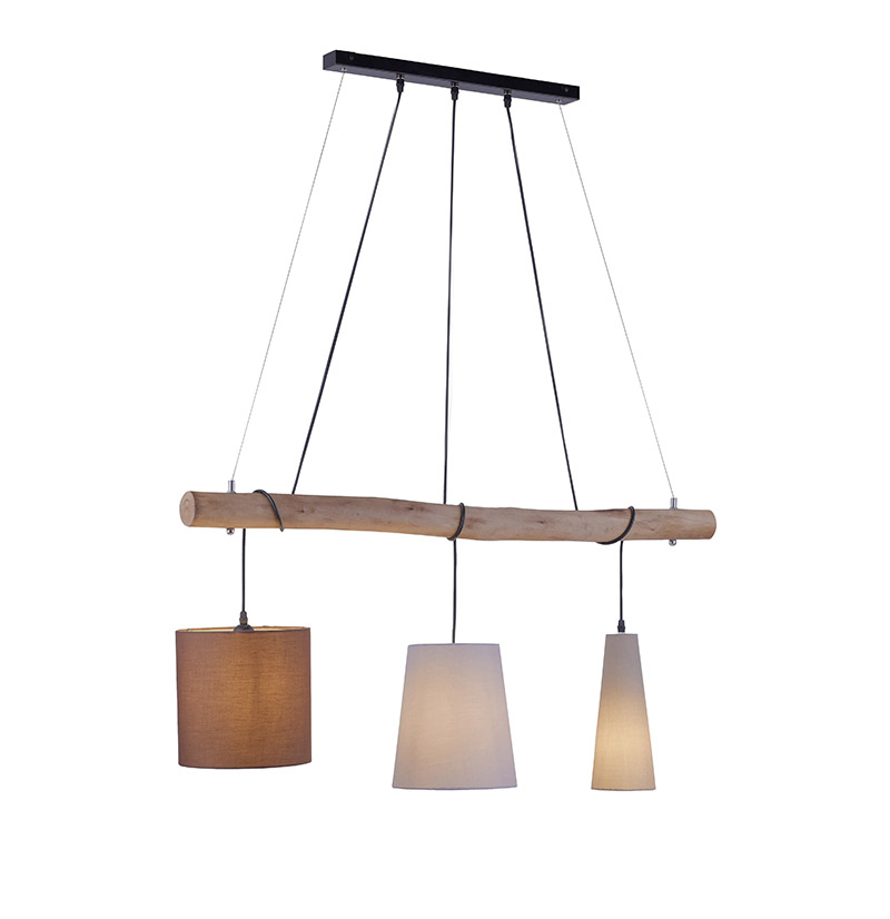 Venkovská závěsná lampa hnědá se dřevem 3-světlo - Vinnie